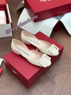 Roger Vivier Dorsay Patent Leather Ballet Flats, Casual Shoes, Cream Color