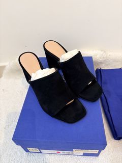 Stuart Weitzman Black Suede Slideon Block Heels
