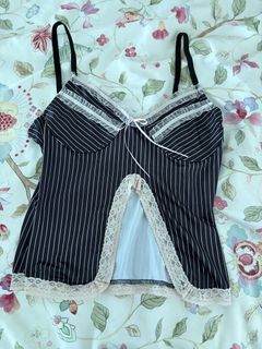 “y2k” lace striped tank top