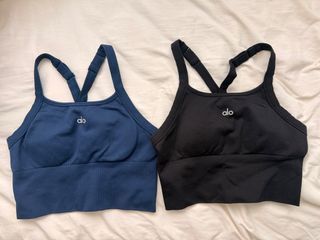 Alo Yoga Seamless Ribbed Favourite Bra Tank Top Navy & Black