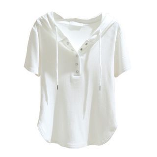 BN White Ribbed Hoodie T-shirt with Buttons