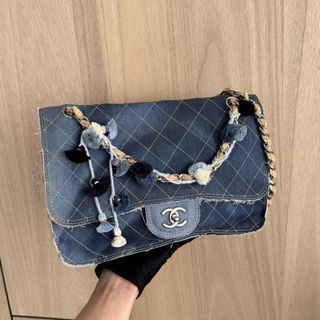 Chanel Paris-Dubai Pom Pom Denim Flap Jumbo Denim blue Silver hardware