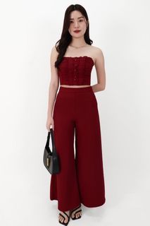 Cora Co-ord Wide Legged Pants in Dark Red - Regular - TSS