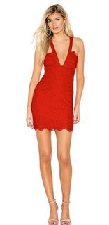 NBD Red Lace Halter Neck Dress