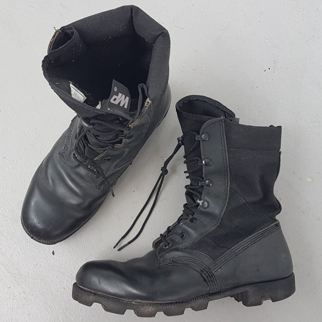 Original WP Boots, Black Leather Boots, US 8, UK 7, EU 41, Vintage Military Tactical Boots, High Top Safety Shoes, Waterproof, Cosmopolitan, Retro ARMY Combat Boots, Sophistication, High Performance, Foot Protection, All Terrains, Hiking, Trekking (Category: Boots) located in Singapore. Submitted by discountshop (Listing ID 1459286463, Image 3). Description: Original WP Boots, Black Leather Boots, US 8, UK 7, EU 41, Vintage Military Tactical Boot