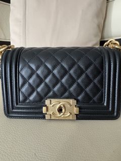 Chanel Black Caviar Leather Small Boy Bag