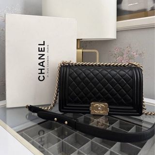 Chanel Boy Bag Black Lambskin Gold Hardware