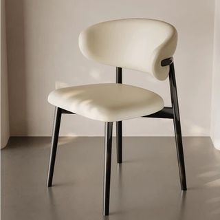Ergonomic Leather Back Dining Chair | Light Luxury Leisure Chair | Soft Padded Study Desk Chair | Modern Home Dining Room Chair | Durable Metal Frame Leather Chair | Comfortable Mid Back Office Chair | Premium Nordic Dining Chair