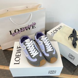 LOEWE Ballet Runner 2.0 Nylon Leather Anagram L Logo Round Toe Lace-up German Training Shoes, Casual Wear, Purple-Grey