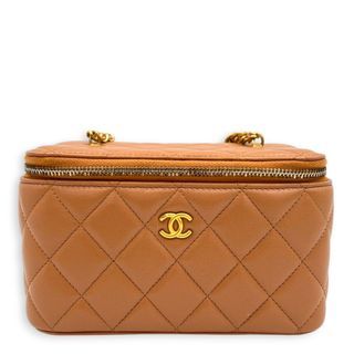 Chanel Pearl Crush Vanity Bag Brown in Lambskin, Gold hardware