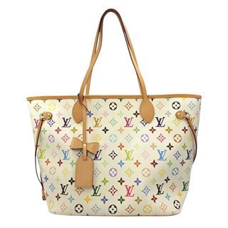Louis Vuitton Neverfull MM White Multicolor Tote Bag in Coated Canvas Gold hardware