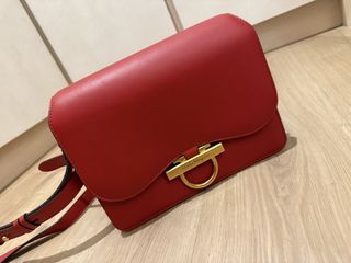 Salvatore Ferragamo Red Leather Gancini Flap Bag