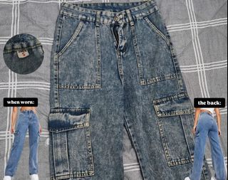 Blue Acid Wash Cargo Jeans Size S