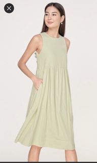Fayth Babydoll Midi Dress Sage Green with pockets Size S