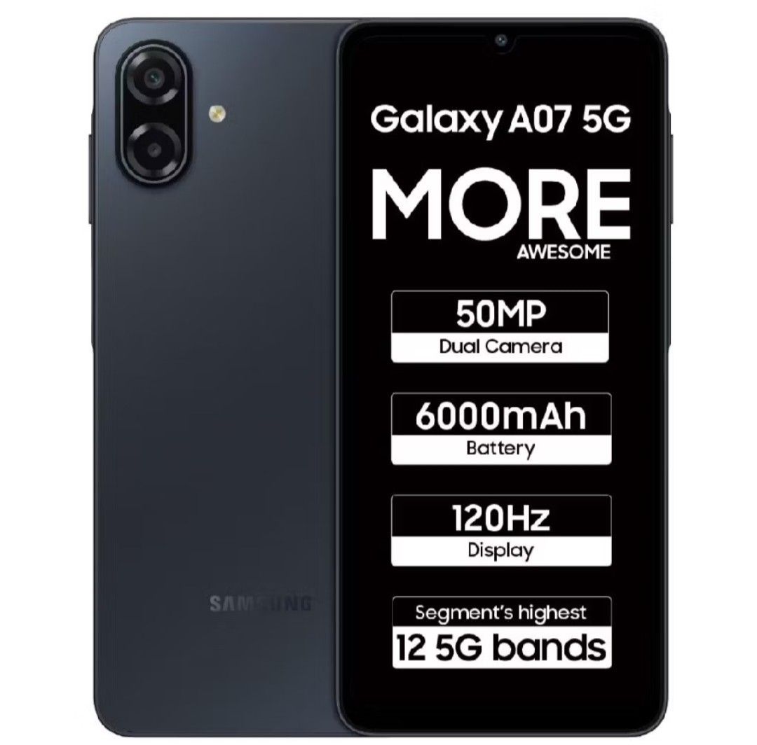 Samsung A07 5G Black 256GB (Category: Samsung) located in Singapore. Submitted by hlwww866 (Listing ID 1460217041, Image 4). Description: - Samsung A07 5G - 256GB Storage & 8GB RAM - 6000mAh Battery - Immersive 120Hz Display - 50MP Camera - Smooth Performance (Device Care Certified) - Includes Original Box .