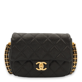 Chanel Quilted Seasonal Flap with Coco Medallion Charm Black Crossbody Bag in Caviar Leather Gold hardware